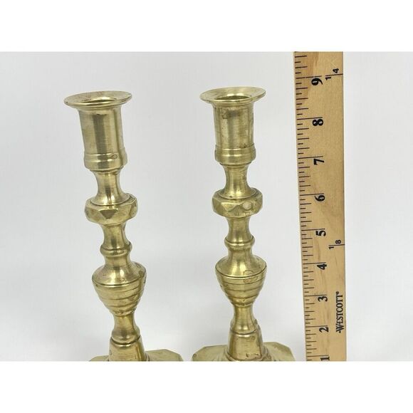 Heavy Vintage Brass Candlesticks Taper Candle Holders Signed Rostand 9” Set Of 2 - Picture 2 of 7